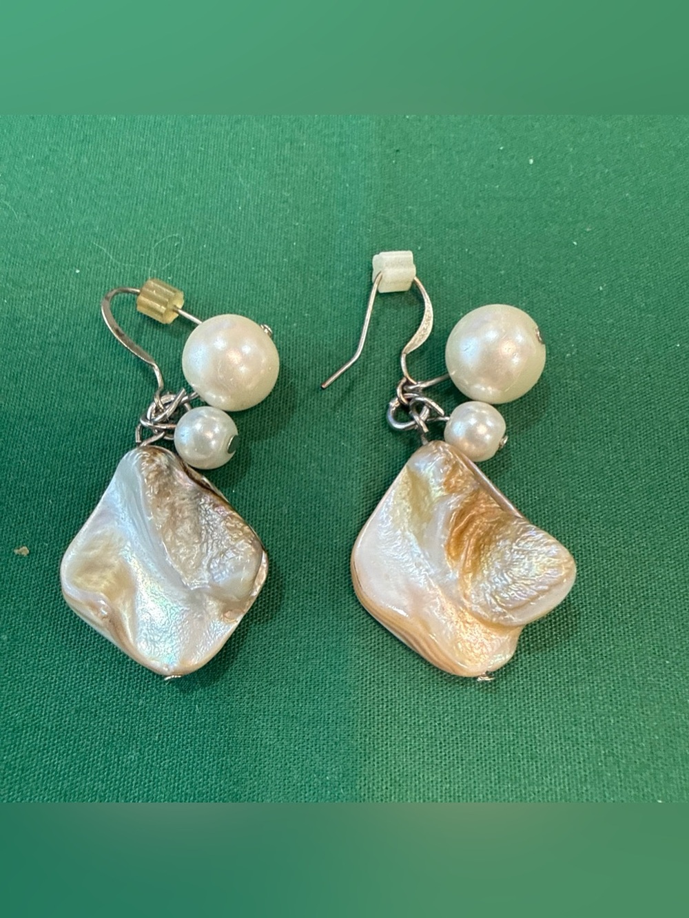 Dangle Earrings Iridescent Shell Pendants & Faux Pearls. 34F